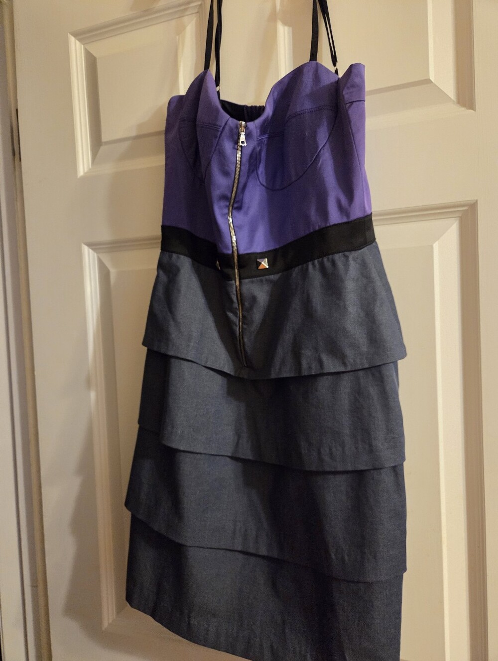 Laila Azhar Purple and Denim Tiered Strapless Dress with Front Zip NWT